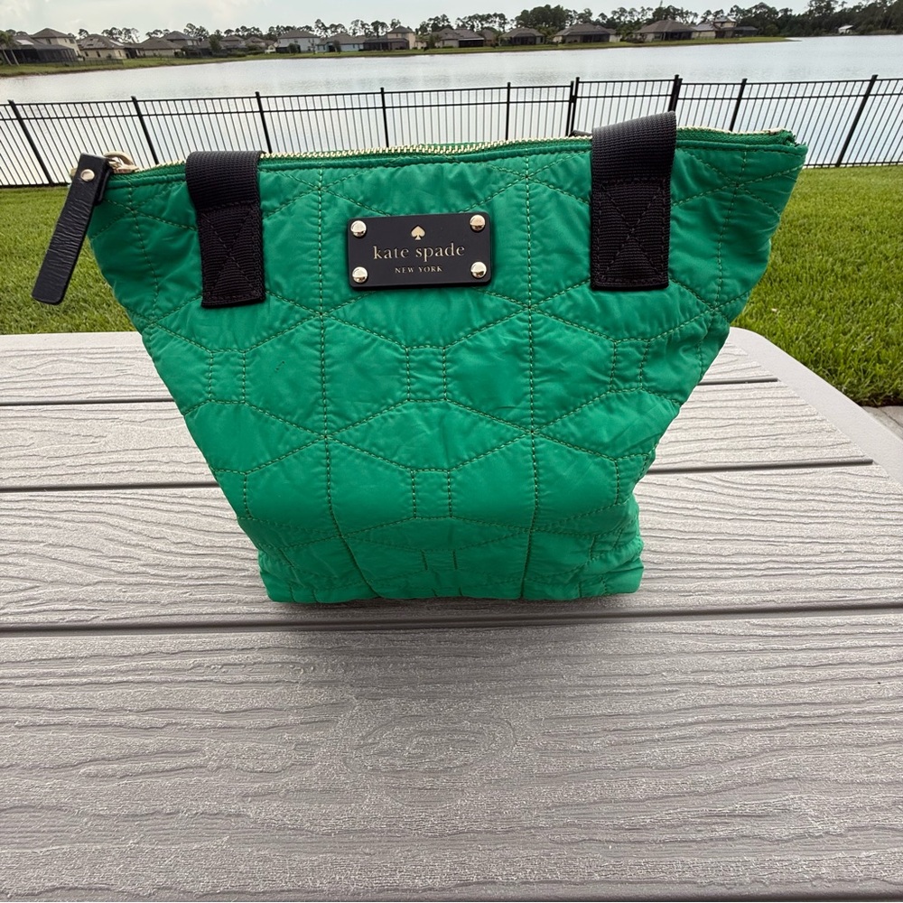 Emerald Green Quilted Tote with Black Handles